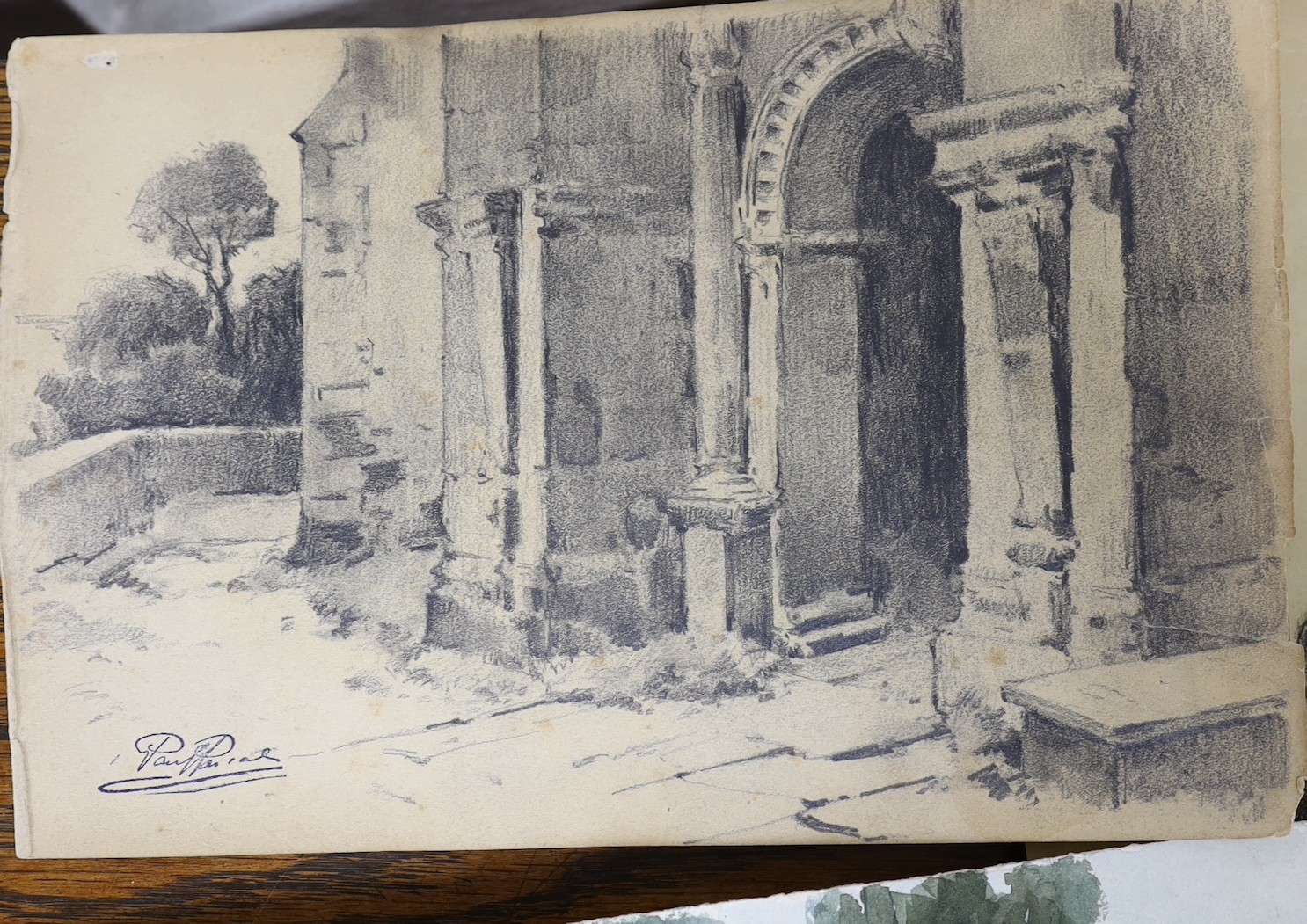 Paul Pascal (1867-1903), small group of assorted drawings and watercolours, Figure studies and landscapes, Studio stamp, largest 50 x 32cm